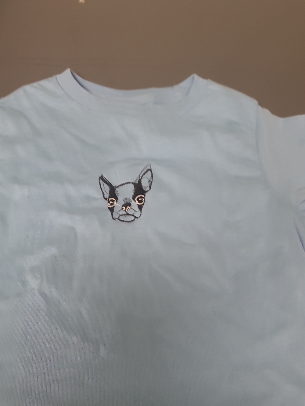 Light Blue Tee with Small Embroidered Dog